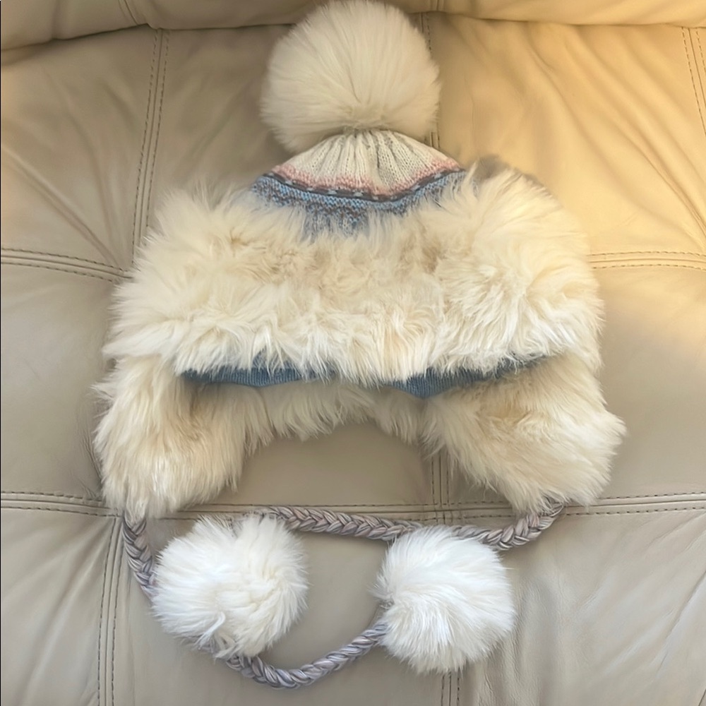 Cozy Cream and Blue free people winter hat adults